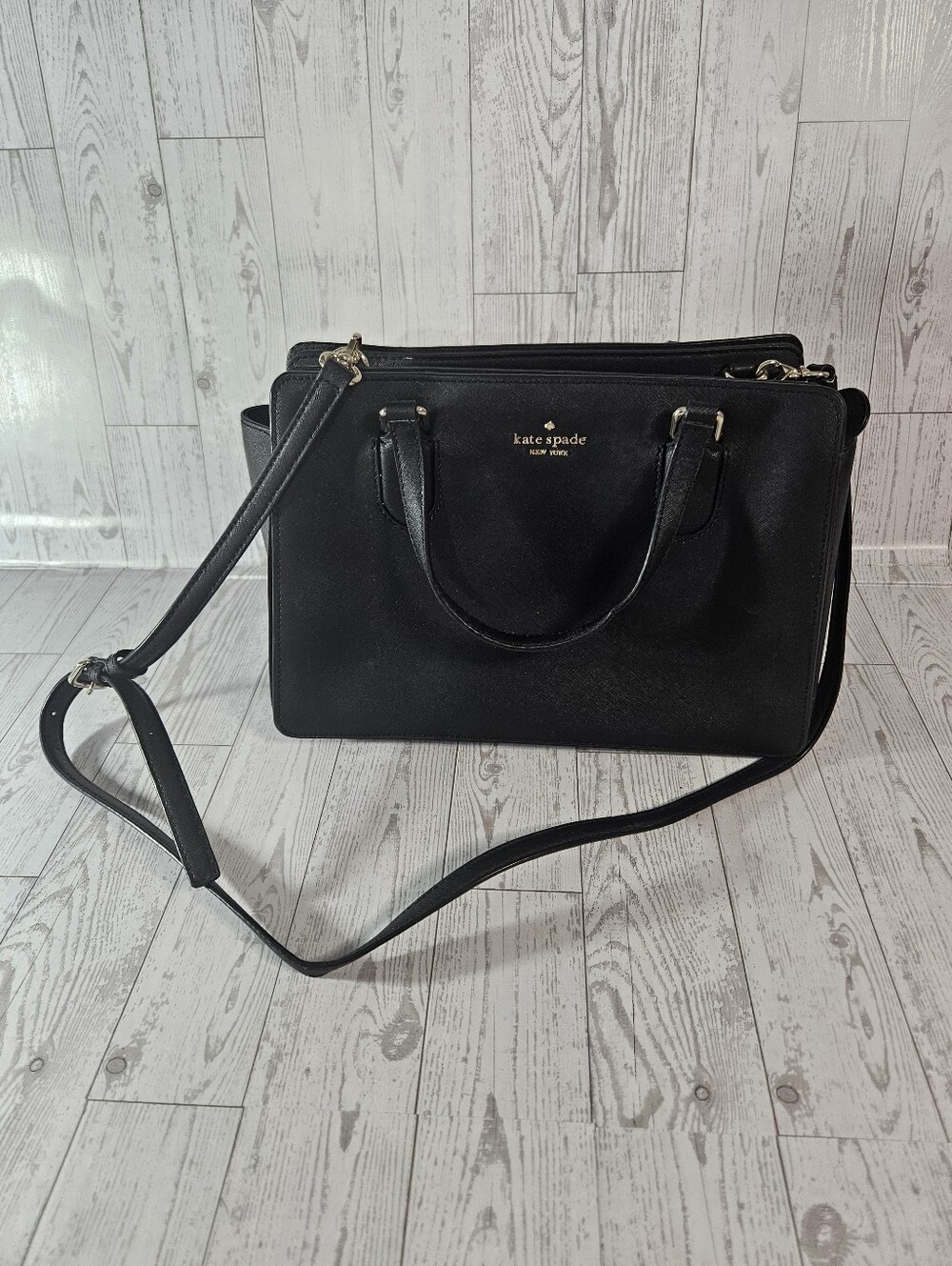 Kate Spade Laurel Way Reese Satchel Black Saffiano Leather Crossbody Shoulder